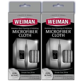 Weiman Microfiber Cloth for Stainless Steel, Safely Traps and Removes Dirt, Oil and Grime to Protect from Scratches 13.8 x 13.8 (Pack of 2)