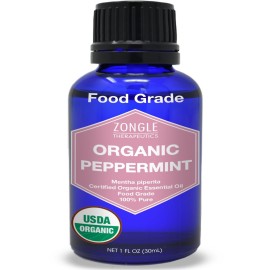 Organic, Peppermint Oil, Food Grade, Edible, for Digestion, IBS, Hair - 100% Pure, Peppermint Essential Oil, Mint Oil, Safe for Ingestion, by Zongle Therapeutics, 1 OZ