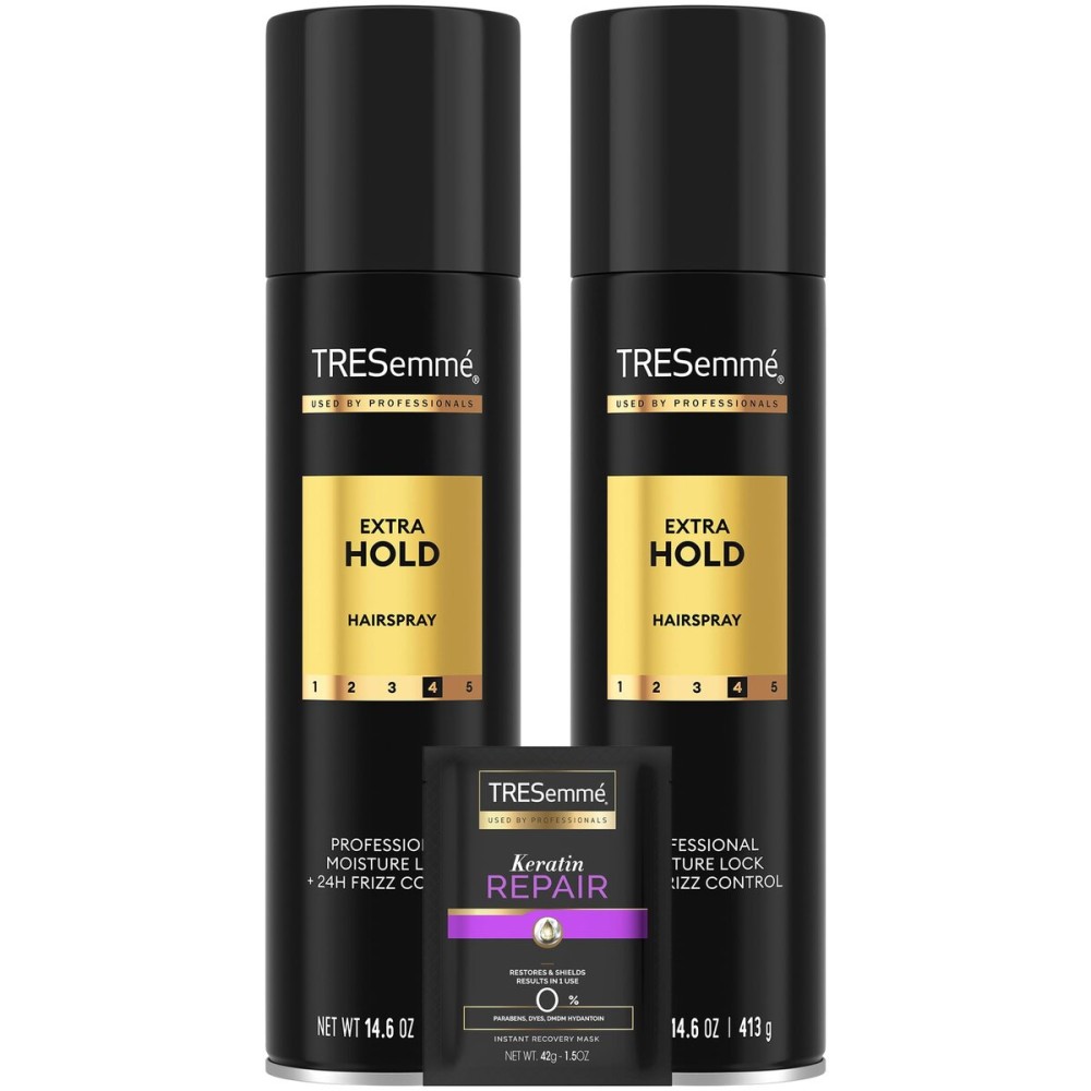 TRESemm Hairspray, Extra Hold, 2-Pack, Moisturizing Hair Spray, 24H Frizz Control + Keratin Repair Mask (3 Piece Set)