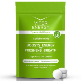 Viter Energy 40mg Caffeine Mints - Sugar Free, B Vitamins, Vegan, Boosts Fast Energized Alert Focus, Caffeinated Nootropic Supplement Pills (Spearmint Flavor, 8oz, Bulk Bag)