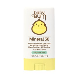 Sun Bum Baby Bum Mineral SPF 50 Sunscreen Stick - Hawaii 104 Act Compliant (Without Octinoxate & Oxybenzone) - UVA/UVB Face and Body Protection - Unscented for Sensitive Skin - Travel Size - 0.45 Oz
