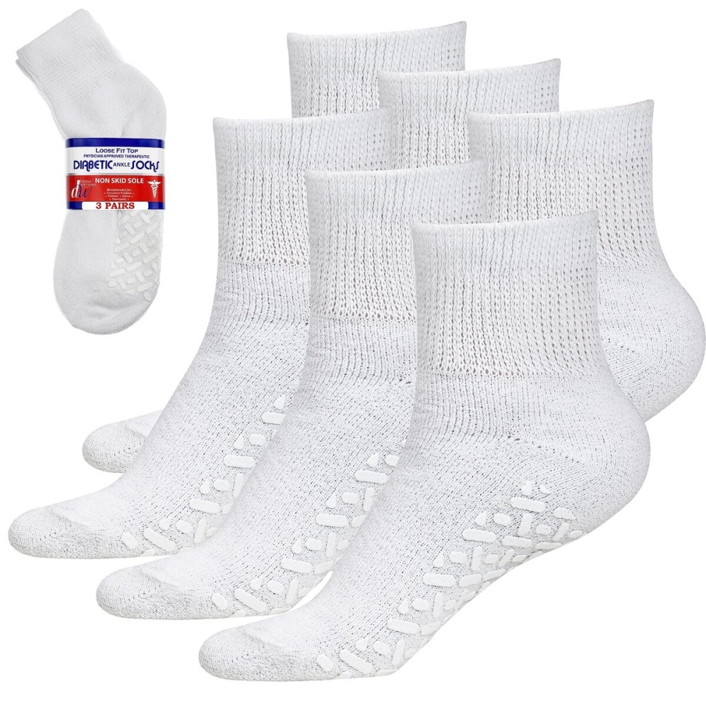 Debra Weitzner Non-Binding Loose Fit Sock - Diabetic Non-Slip Socks for Men and Women - Ankle 3Pk White