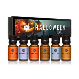 P&J Fragrance Oil Halloween Set | Autumn Wreath, Pumpkin Pie, Candy Corn, Marshmallow, Night Air, and Caramel Corn Candle Freshie Scent for Candle Making, Soap Making Supplies