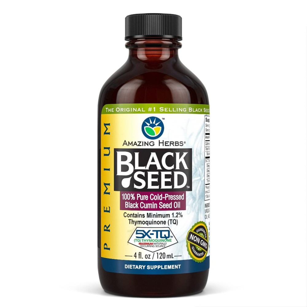 Amazing Herbs Premium Black Seed Oil - Gluten Free, Non GMO, Cold Pressed Nigella Sativa Aids in Digestive Health, Immune Support, Brain Function - 4 Fl Oz