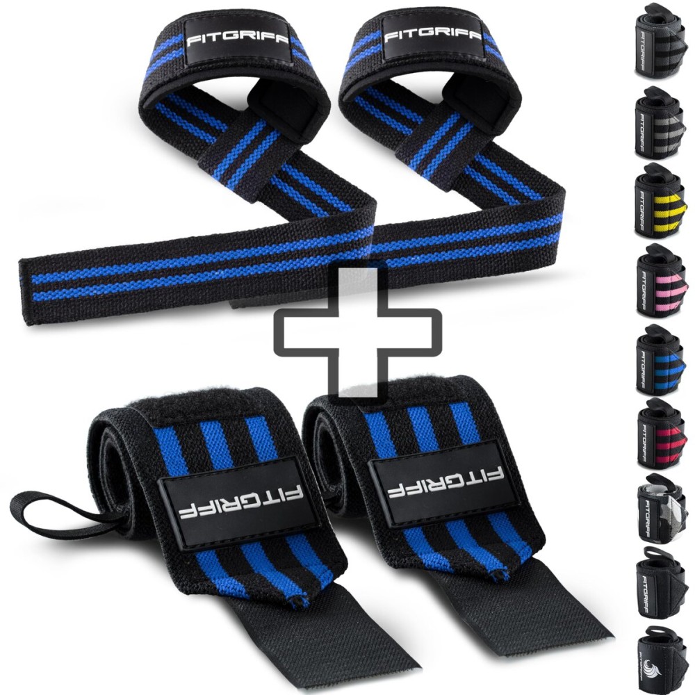 Fitgriff Lifting Straps & Wrist Wraps (Bundle) Superior Support for Weightlifting & Gym Workouts - for Men and Women (Black/Blue)
