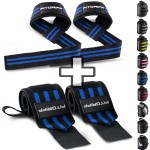 Fitgriff Lifting Straps & Wrist Wraps (Bundle) Superior Support for Weightlifting & Gym Workouts - for Men and Women (Black/Blue)