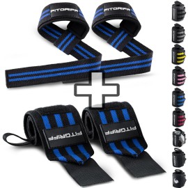 Fitgriff Lifting Straps & Wrist Wraps (Bundle) Superior Support for Weightlifting & Gym Workouts - for Men and Women (Black/Blue)