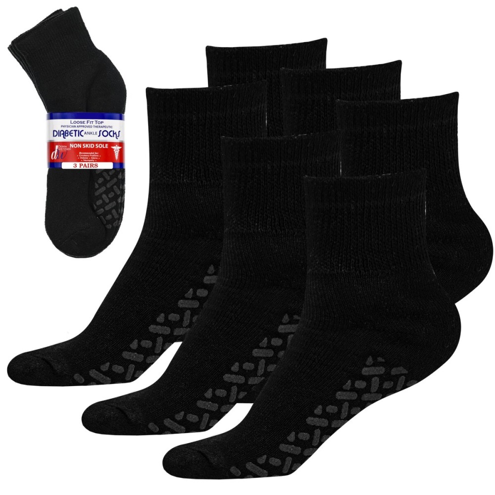 Debra Weitzner Non-Binding Loose Fit Sock - Non-Slip Diabetic Socks for Men and Women - Ankle 3Pk Black
