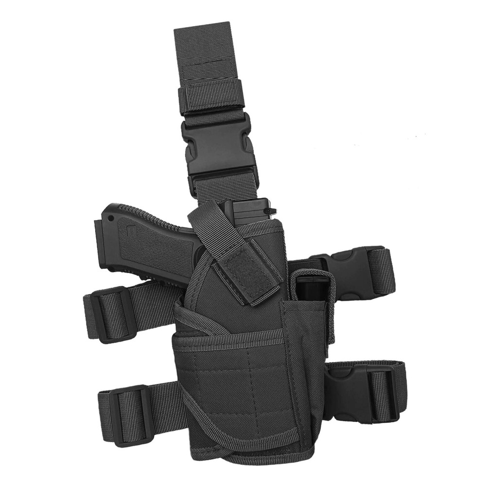 Molle Tactical Pistol Thigh Gun Holster, Drop Leg Holster, Right Hand Adjustable (A-Black)