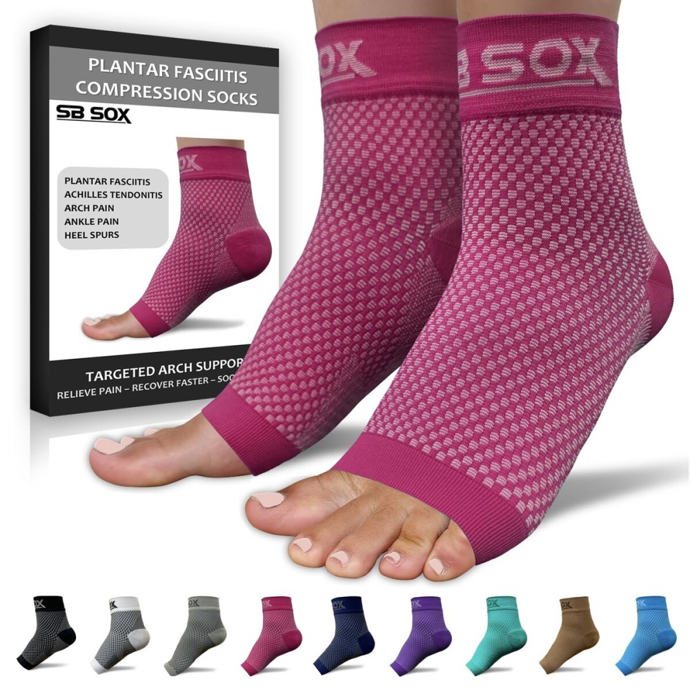 SB SOX Plantar Fasciitis Relief Socks - Ankle Brace Compression Sleeve - Arch Support for Foot Pain, Swelling, Heel Spurs - Foot Brace for Achilles Tendonitis Relief, Injury Recovery (Pink, Large)