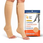 Lemon Hero Zipper Compression Socks for Women and Men, Open Toe 15-20 mmHg Compression Stockings wtih Zip Guard, Supports Circulation and Leg Comfort, Designed for Swelling Relief - 2XL, Beige