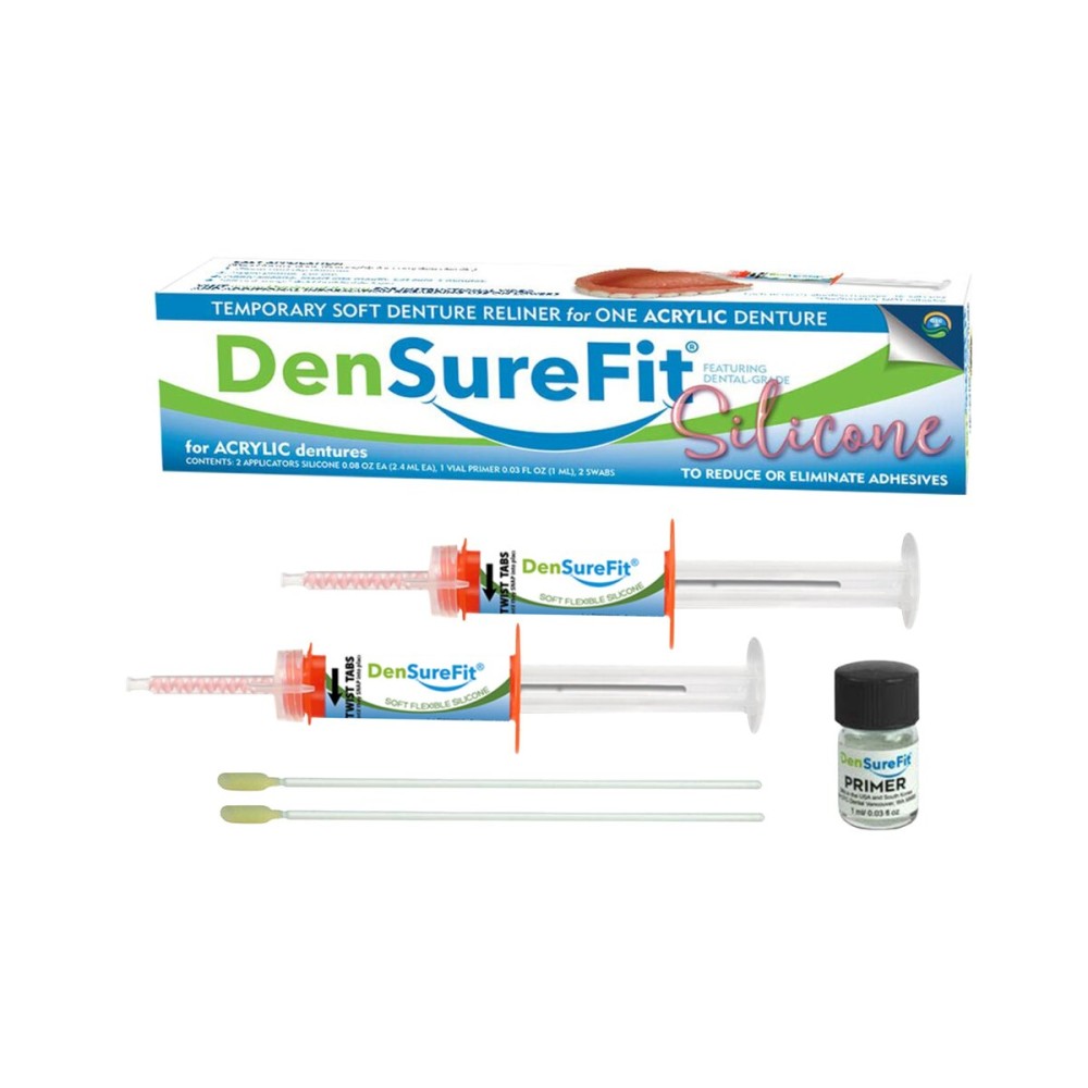 DenSureFit Lower Denture Reline Kit, Soft Silicone Denture Reliner Repair and Care Combo Kit with Extra Comfort Liner, Refit and Tighten for a Secure, Comfortable Fit