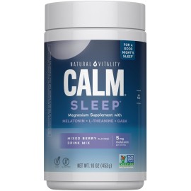 Natural Vitality Calm Sleep, Melatonin & Magnesium Citrate, Sleep Aid Drink Mix, GABA, Aid, Vegan, Gluten Free Non-GMO, Mixed Berry, 16 Oz