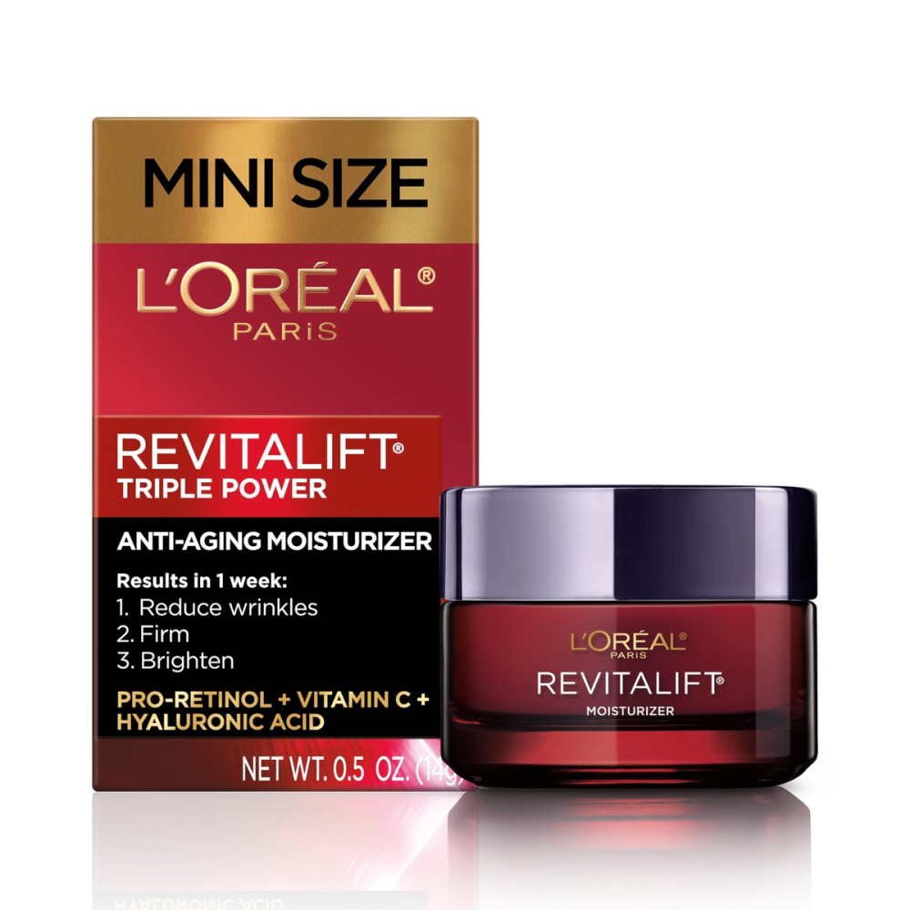 L\'Oreal Paris Revitalift Triple Power Anti-Aging Face Moisturizer Travel Size, Pro Retinol, Hyaluronic Acid & Vitamin C, Reduce Wrinkles, Trial 0.5 Oz