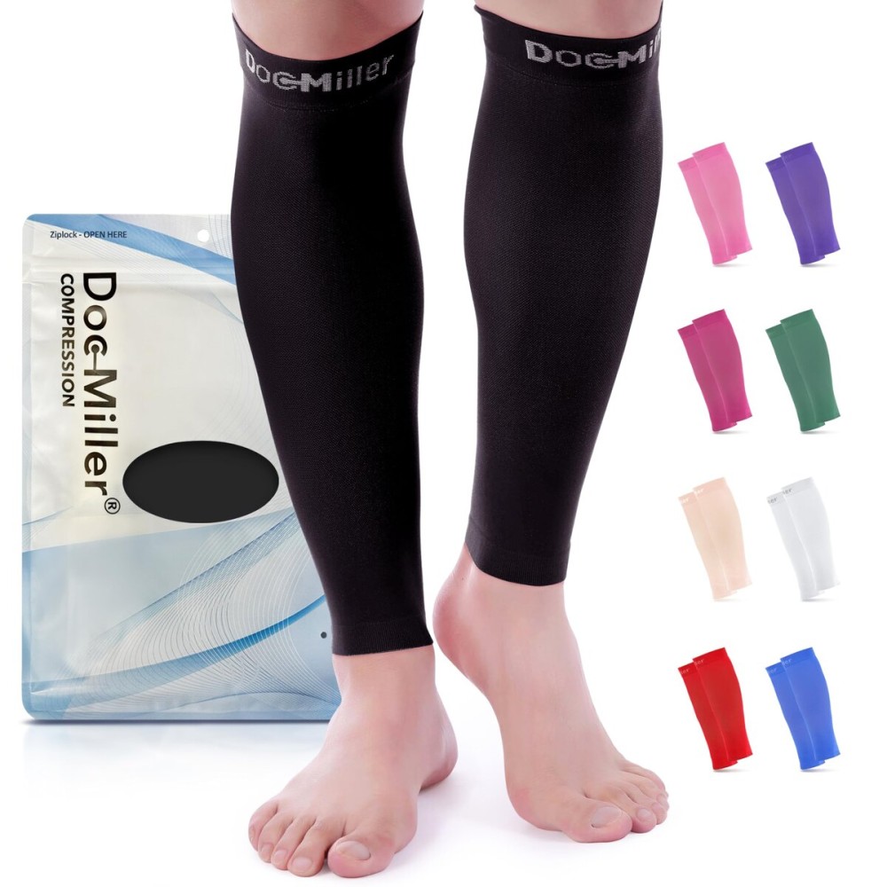 Doc Miller Compression Calf Sleeve for Men & Women - 15-20mmHg Graduated Support, Shin Splint Relief, Running & Sports Recovery, Knee High Calf Sleeves, 1 Pair