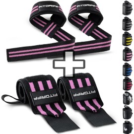 Fitgriff Lifting Straps & Wrist Wraps (Bundle) Superior Support for Weightlifting & Gym Workouts - for Men and Women (Black/Pink)