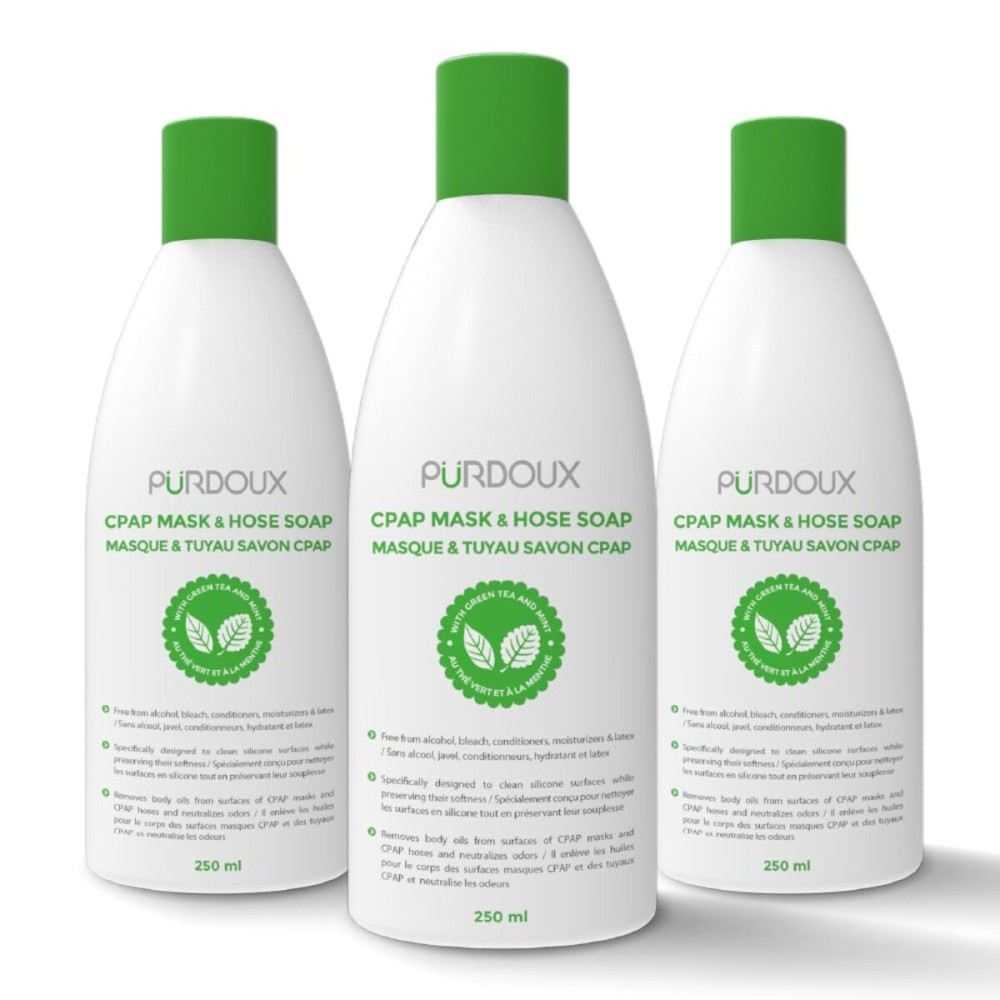 Purdoux CPAP Mask & Hose Soap Unscented(Pack of 3 Bottles, 250ML / 8.4OZ Green Tea-Mint)-CPAP Supplies, CPAP Accessories, CPAP Soap Cleaner for CPAP Machine