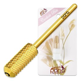 PANA 3/32 Shank Size Smooth Top Small Barrel Carbide - Nail Drill Bit for Dremel Machine Manicure Pedicure Nail Salon Tools Gel Polish & Acrylics Removal (Gold, Coarse)