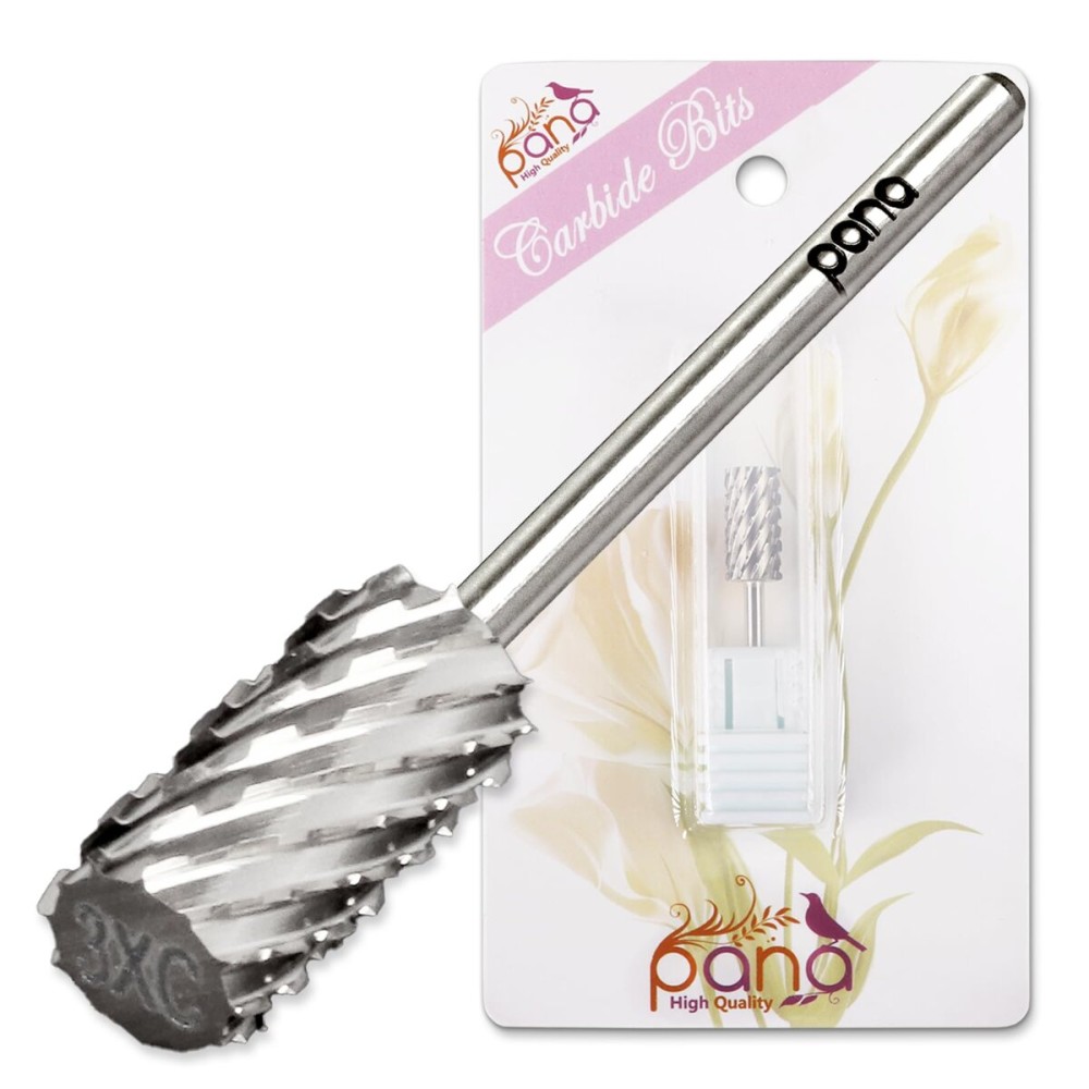 PANA Professional 3/32 Shank Size - Flat Top Large Barrel Silver Carbide Bit 3X Coarse Grit - Nail Drill Bit for Dremel Machine