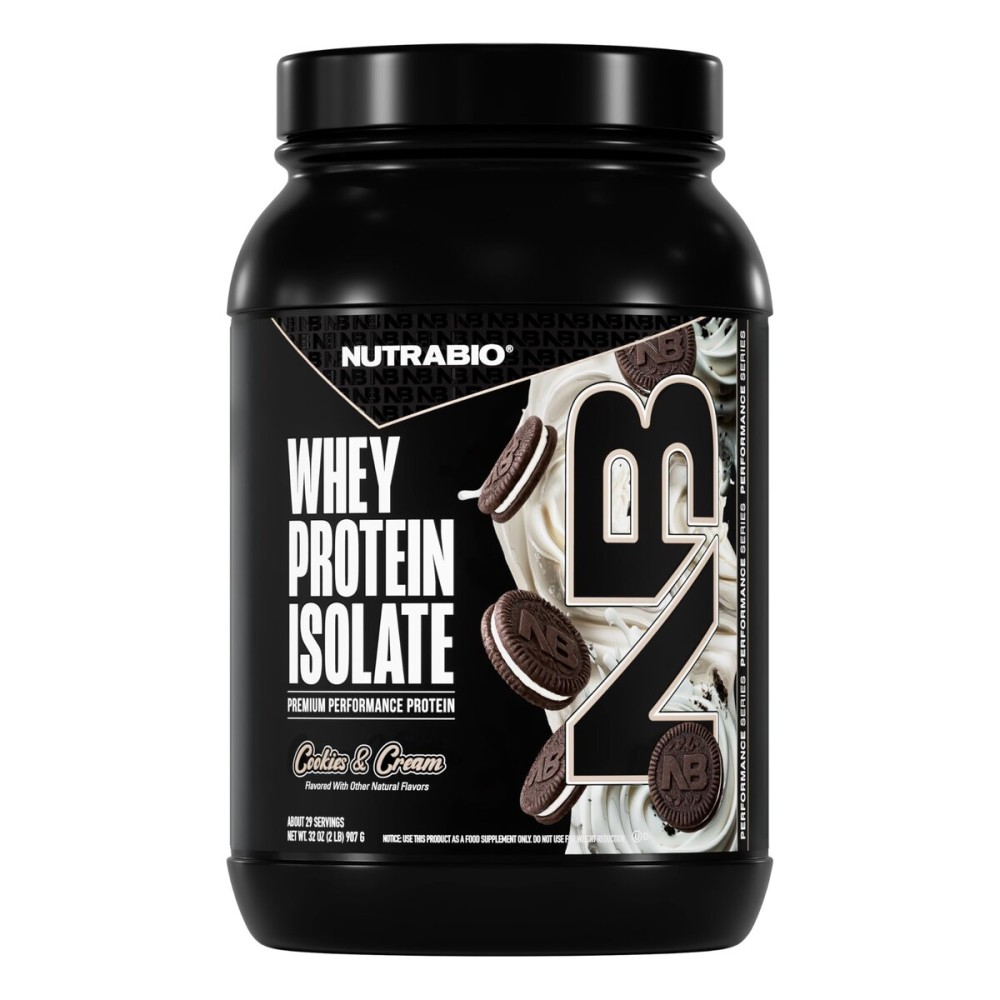 NutraBio 100% Whey Protein Isolate Protein Powder, 25g Protein with Complete Amino Acid Profile, Non-GMO, Soy & Gluten Free, Low Carb, Low Calorie Whey Protein Powder, Cookies & Cream, 2 Lbs
