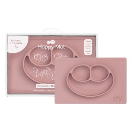ezpz Happy Mat (Blush) - 24 Months+ - 100% Silicone Suction Placemat + Divided Plate with Three Compartments - Toddler + Preschool Essentials