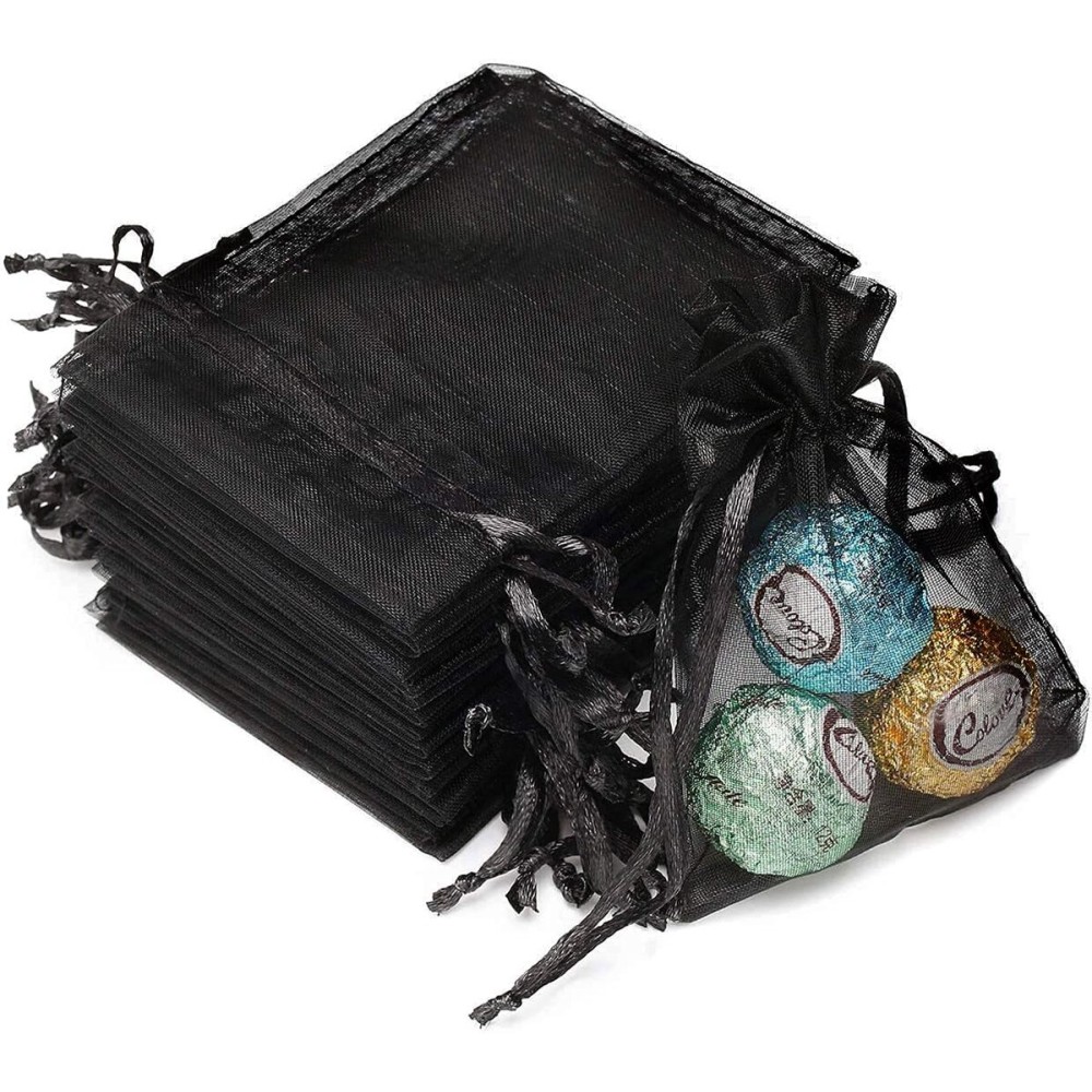 Akstore 100Pcs 2.8x3.6(7x9cm) Sheer Drawstring Organza Jewelry Pouches Wedding Party Christmas Favor Gift Bags (Black)
