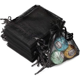 Akstore 100Pcs 2.8x3.6(7x9cm) Sheer Drawstring Organza Jewelry Pouches Wedding Party Christmas Favor Gift Bags (Black)