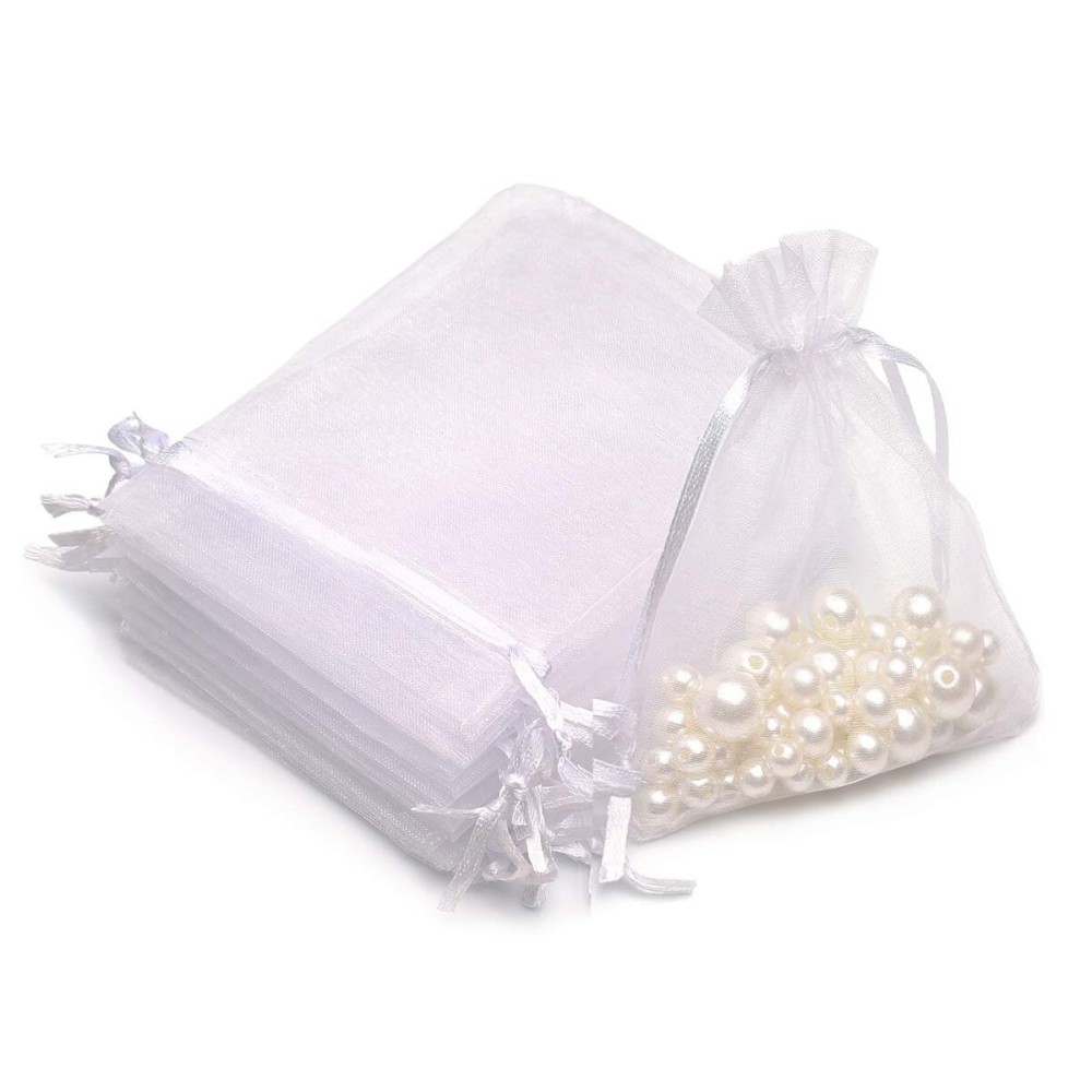 Akstore 100Pcs 2.7x3.5 inch Sheer Drawstring Organza Jewelry Pouches Wedding Party Christmas Favor Gift Bags (White)