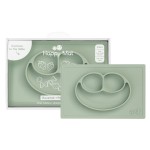 ezpz Happy Mat (Sage) - 24 Months+ - 100% Silicone Suction Placemat + Divided Plate with Three Compartments - Toddler + Preschool Essentials