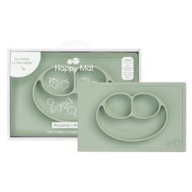 ezpz Happy Mat (Sage) - 24 Months+ - 100% Silicone Suction Placemat + Divided Plate with Three Compartments - Toddler + Preschool Essentials