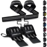 Fitgriff Lifting Straps & Wrist Wraps (Bundle) Superior Support for Weightlifting & Gym Workouts - for Men and Women (Black/Grey)