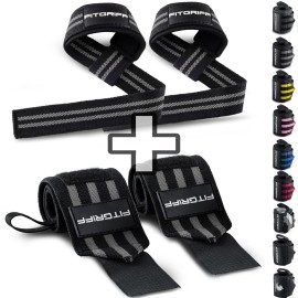 Fitgriff Lifting Straps & Wrist Wraps (Bundle) Superior Support for Weightlifting & Gym Workouts - for Men and Women (Black/Grey)