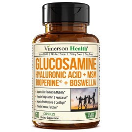 Glucosamine Sulfate with Hyaluronic Acid, Boswellia, Black Pepper & MSM Supplement - 5-in-1 Joint Supplements for Men and Women - Joint Health, Mobility & Bone Strength - FSA Eligible 60 Caps