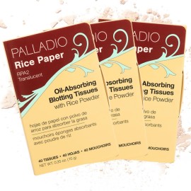 Palladio Rice Paper Facial Tissues for Oily Skin, Face Blotting Sheets Made from Natural Rice, Oil Absorbing Paper with Rice Powder, 2 Sided, Instant Results, Translucent, 40 Count, Pack of 3