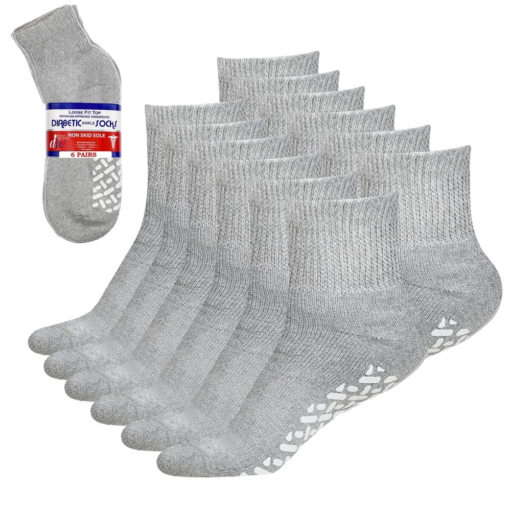 Debra Weitzner 6 Pairs Non-Binding Loose Fit Sock Non-Slip Diabetic Socks for Men and Women