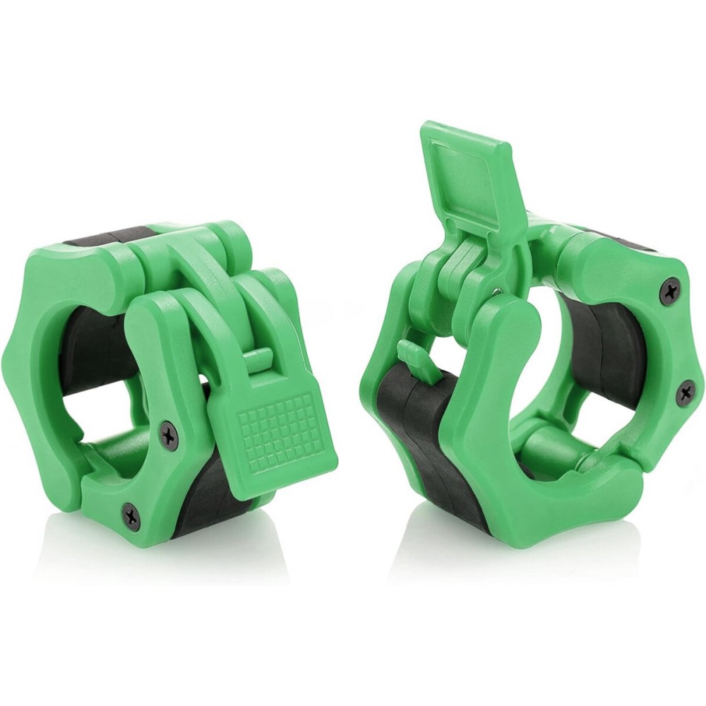 AbraFit 2 Olympic Barbell Clamps - Solid ABS Locking Barbell Collars with Quick Release - for Professional Training Strong Lifts and Olympic Training- Set of 2 (Green)