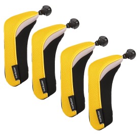 Golf Hybrid Club Head Covers Set of 4 with Interchangeable No. Tag UT Cover (Yellow)