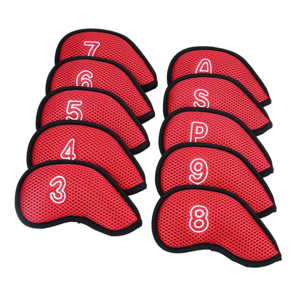 10Pcs/Pack New Meshy Golf Iron Covers Set Golf Club Head Cover Fit Most Irons (Red)