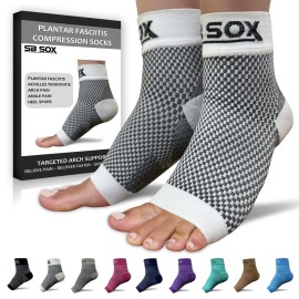 SB SOX Plantar Fasciitis Relief Socks - Ankle Brace Compression Sleeve - Arch Support for Foot Pain, Swelling, Heel Spurs - Foot Brace for Achilles Tendonitis Relief, Injury Recovery (White, Large)