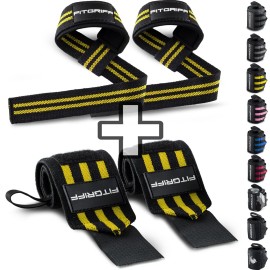 Fitgriff Lifting Straps & Wrist Wraps (Bundle) Superior Support for Weightlifting & Gym Workouts - for Men and Women (Black/Yellow)
