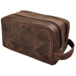 RUSTIC TOWN Full Grain Leather Travel Toiletry Bag - Cosmetic Ditty Kit Organizer (Dark Brown)