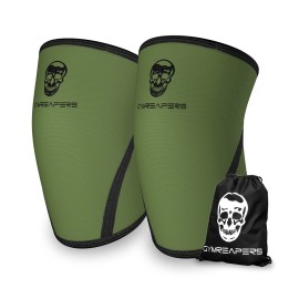 Knee Sleeves (Pair w/ Bag) - Knee Compression Sleeve Support for Squats, Weightlifting, and Powerlifting - Gymreapers 7MM Neoprene Sleeves - 1 Year Warranty (Military Green/Black, Small)