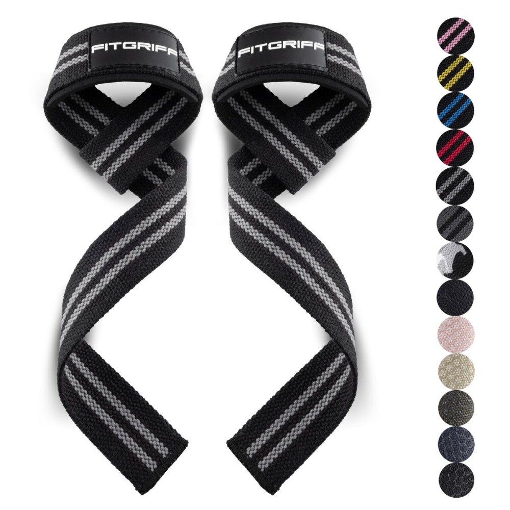 Fitgriff Lifting Wrist Straps for Weightlifting, Gym, Deadlift, Workout (Made of Premium Cotton & Padded) - Men & Women (Standard, Black/Grey)