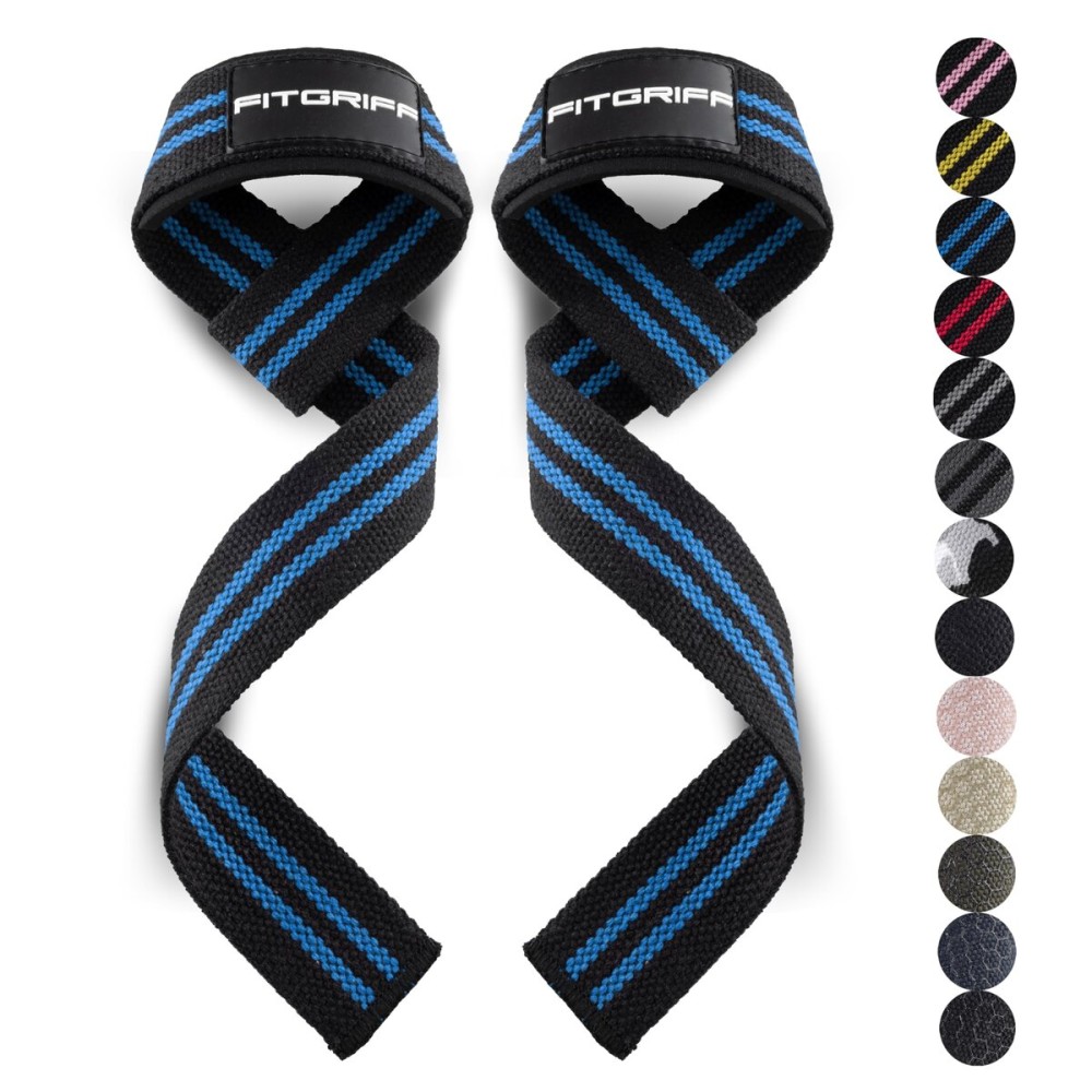 Fitgriff Lifting Wrist Straps for Weightlifting, Gym, Deadlift, Workout (Made of Premium Cotton & Padded) - Men & Women (Standard, Black/Blue)