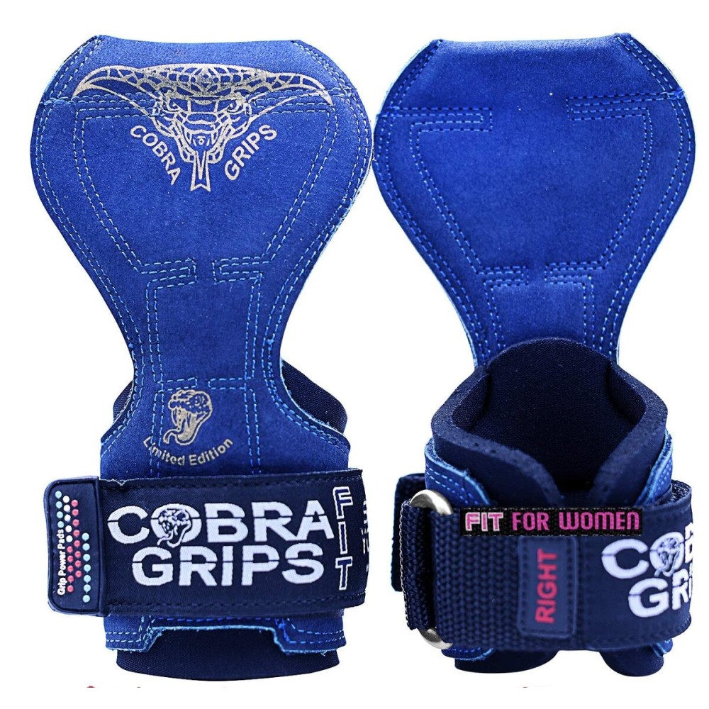 Cobra Grips PRO Weight Lifting Gloves Heavy Duty Straps Alternative to Power Lifting Hooks for Deadlifts with Built in Adjustable Neoprene Padded Wrist Wrap Support Bodybuilding (FIT Blue Leather)