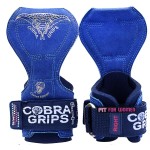 Cobra Grips PRO Weight Lifting Gloves Heavy Duty Straps Alternative to Power Lifting Hooks for Deadlifts with Built in Adjustable Neoprene Padded Wrist Wrap Support Bodybuilding (FIT Blue Leather)