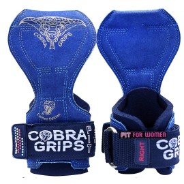 Cobra Grips PRO Weight Lifting Gloves Heavy Duty Straps Alternative to Power Lifting Hooks for Deadlifts with Built in Adjustable Neoprene Padded Wrist Wrap Support Bodybuilding (FIT Blue Leather)