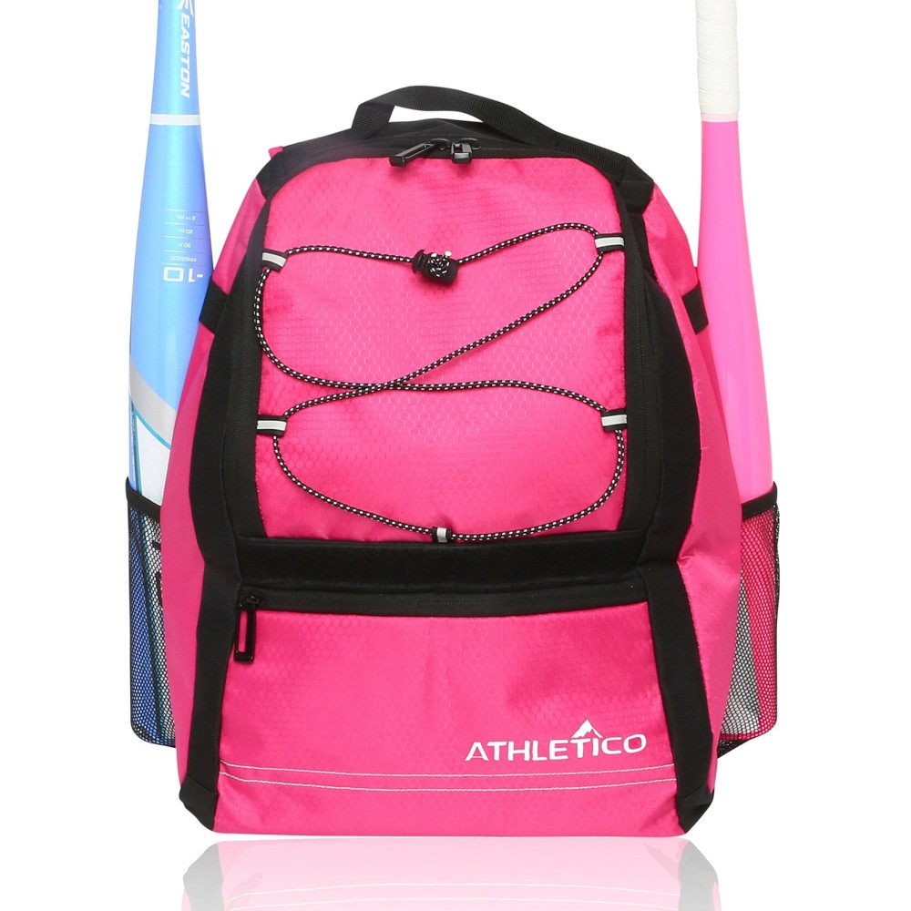 Athletico Youth Baseball Bag - Bat Backpack for Baseball, T-Ball & Softball Equipment & Gear | Holds Bat, Helmet, Glove | Fence Hook (Pink)