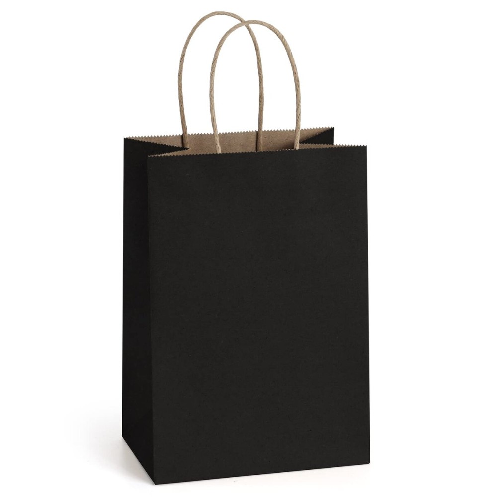 BagDream Gift Bags 100Pcs 5.25x3x8 Small Kraft Paper Gift Bags with Handles Bulk, Black Paper Sacks for Small Business, Retail, Merchandise, Grocery, Wedding Birthday Party favor