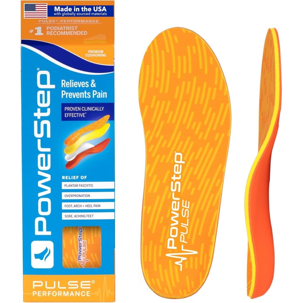 PowerStep Insoles, Pulse Performance, Running Shoe Pain Relief Insert, Athletic Arch Support Orthotic for Women and Men - Made in The USA (M 9-9.5, F 11-11.5)